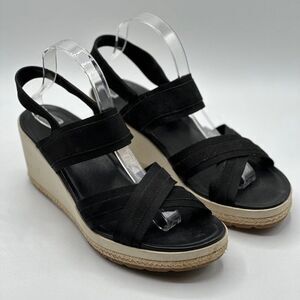 Merrell Women's Kaiteri Nubuck Leather Wedge Espadrille Black Sandals Size 11